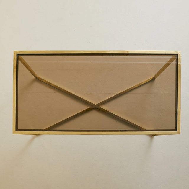 Modern French Brass X-Base Desk with Smoked Glass Top, 1970s - 2 Available For Sale - Image 3 of 18