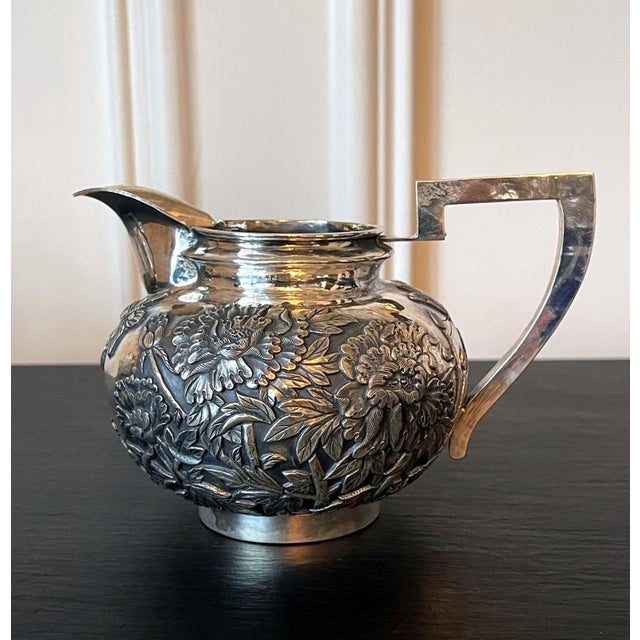 Chinese Export Sterling Silver Creamer and Sugar by Cutshing For Sale - Image 10 of 16
