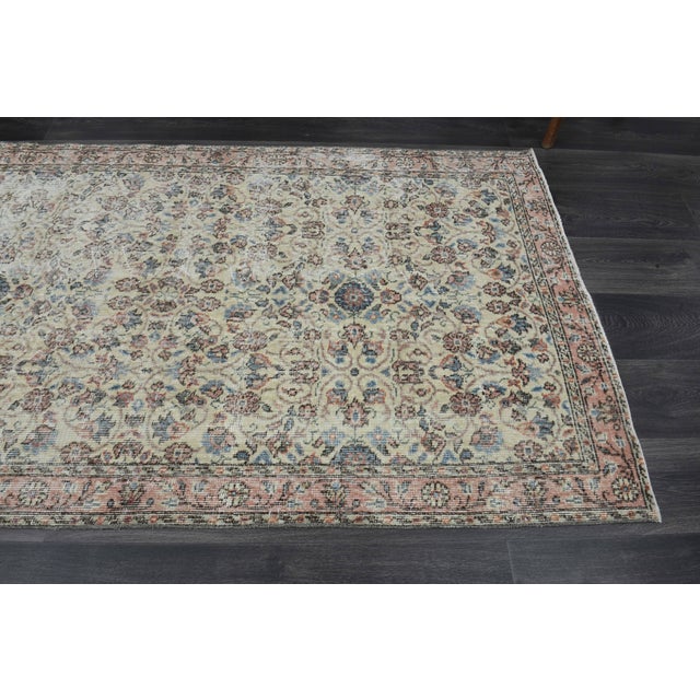 1970s Vintage Handmade Wool Cotton Beige Area Rug For Sale In San Francisco - Image 6 of 11