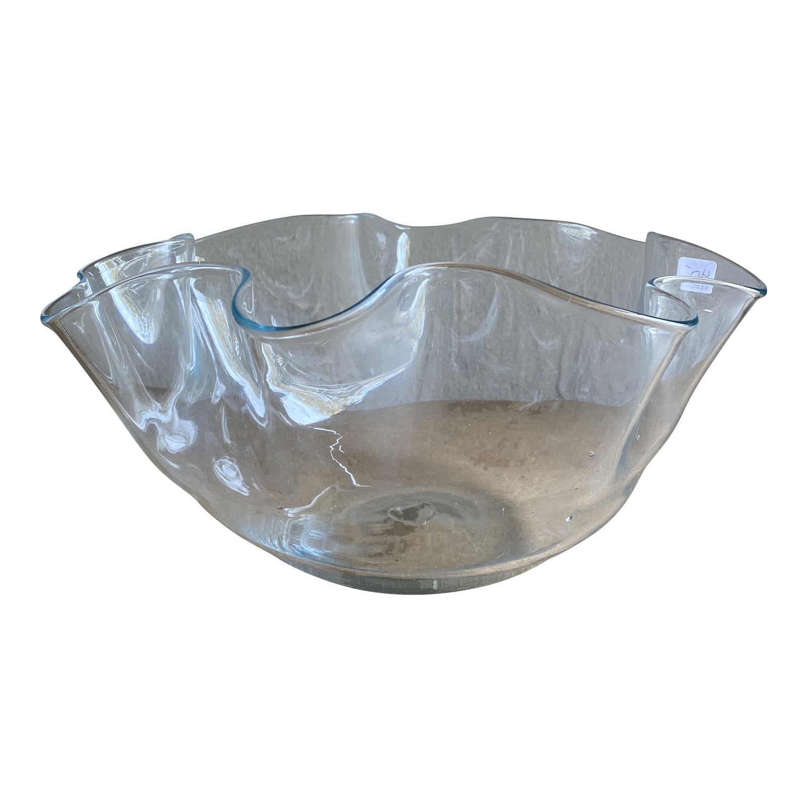 1990s Artisanal Large Ruffle Glass Bowl | Chairish