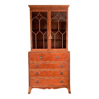 1950s Vintage Baker Furniture Georgian Style Secretary Bookcase For Sale