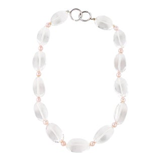 Tiffany & Co Pearl Rock Crystal Necklace Collar Collier in Box Pink Sterling Silver 925 Clasp Vintage For Sale