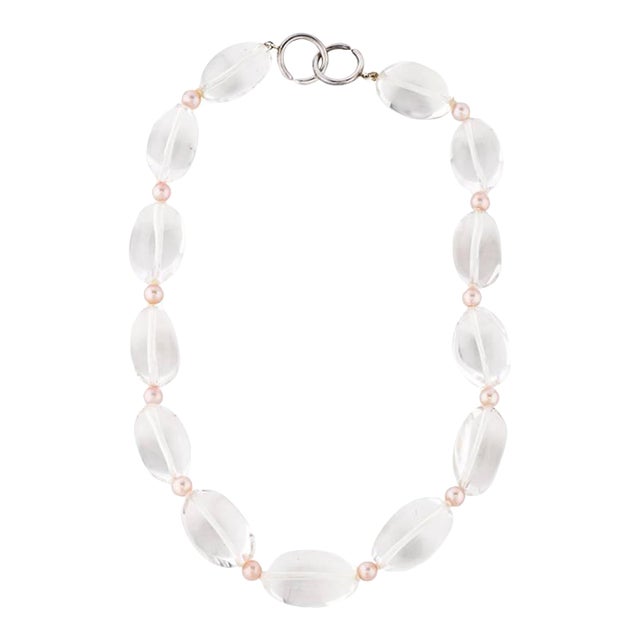 Tiffany & Co Pearl Rock Crystal Necklace Collar Collier in Box Pink Sterling Silver 925 Clasp Vintage For Sale