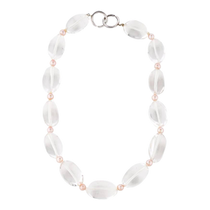 Tiffany & Co Pearl Rock Crystal Necklace Collar Collier in Box Pink Sterling Silver 925 Clasp Vintage