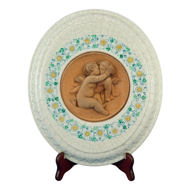 Ceramic Plaque with Terracotta Angels by Val Demone of Santo Stefano di Camastra, Sicily, Italy, 1980s For Sale