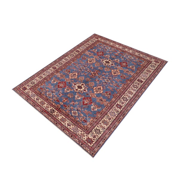 Rustic Super Kazak Lt. Blue/Ivory Wool Rug - 6'1'' X 9'6'' For Sale - Image 9 of 10