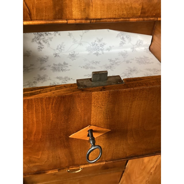 Antique 19th Century Biedermeier Flame Cherrywood Chiffonier / Tall Chest of Drawers For Sale - Image 16 of 18