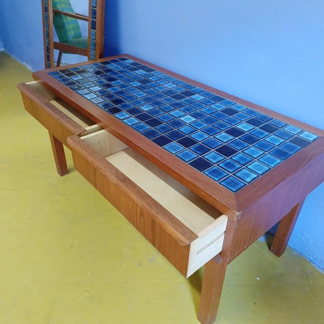 Mid-Century Modern Vintage Danish Coffee Table & Mirror, 1950s, Set of 2 For Sale - Image 3 of 7