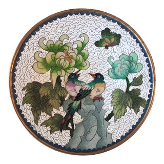6in Chinese Enamel Cloisonne Plate. Bird and Flowers. For Sale