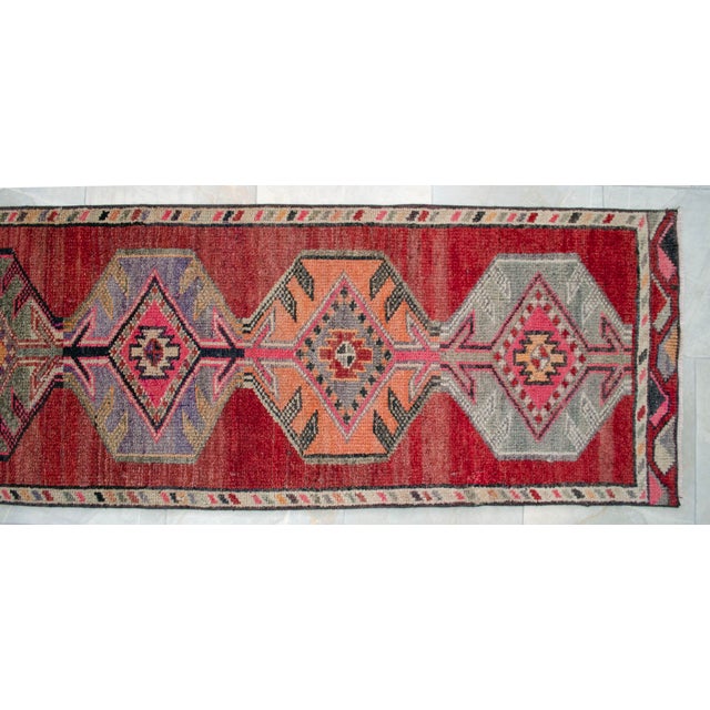 1950s Pink Turkish Hand-Knotted Runner Rug, Extra Long Narrow Hallway Decor 2x14 Ft Approx For Sale - Image 14 of 17