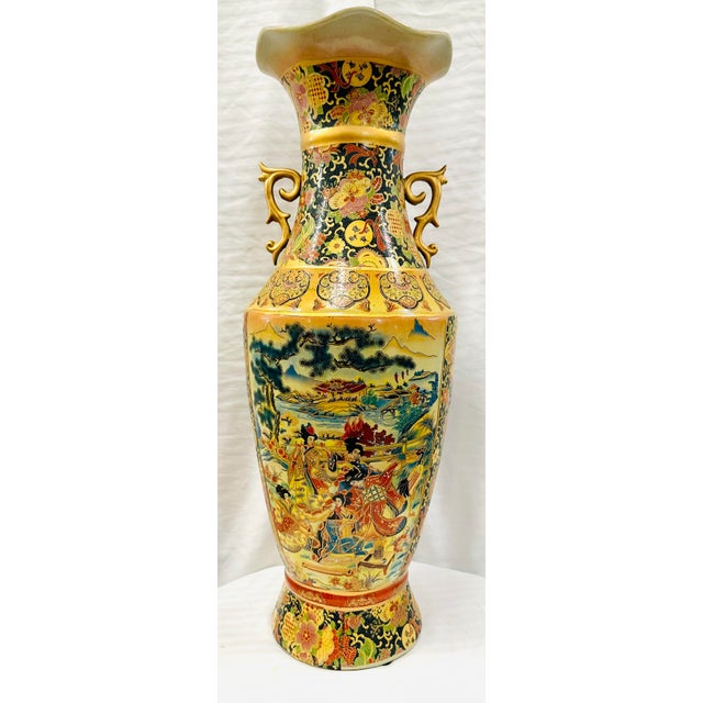 Vintage Japanese Satsuma Fluted Urn With Scroll Handles Chairish