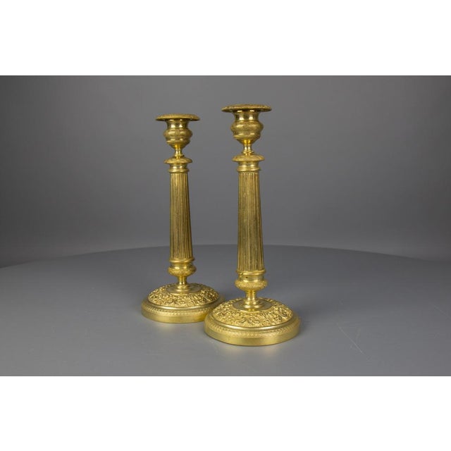 Antique French Brass Candlesticks with Floral Motifs, 1920s, Set of 2 For Sale - Image 18 of 18