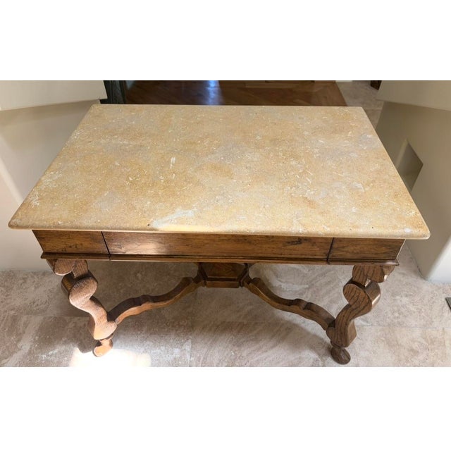 1990s 1990s Custom Fossil Stone Top/Wood Base Table For Sale - Image 5 of 7
