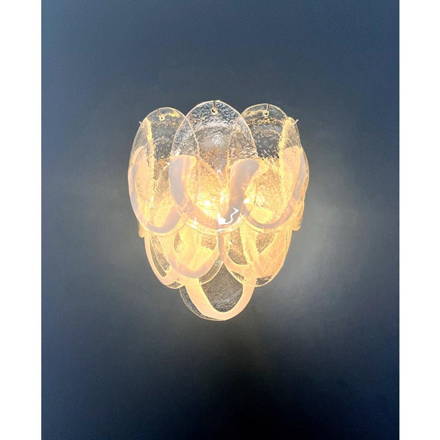 Vintage Italian Clear Lattimo Murano Glass Wall Lights from Mazzega, 1990s, Set of 2 For Sale - Image 10 of 17