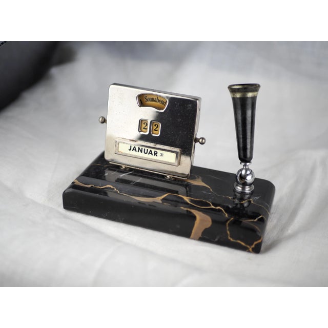 1930s Bauhaus Perpetual Calendar on Black and Gold Marble With Pencil Case, Jakob Maul For Sale - Image 4 of 11
