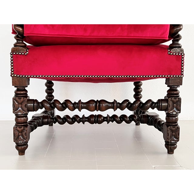 Baroque Italian Baroque Throne Armchair in Walnut and Velvet, 1890s-1900s For Sale - Image 3 of 18