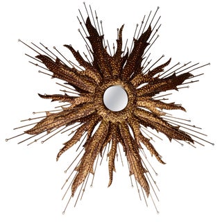 Midcentury Sunburst Handcrafted Art Metal Mirror For Sale
