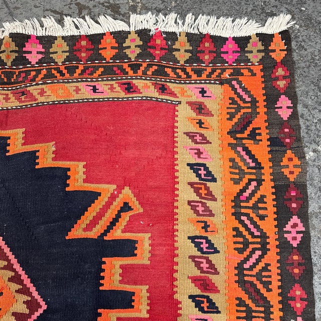 Vintage Handwoven Kilim Runner With Triple Medallion Design For Sale - Image 9 of 12