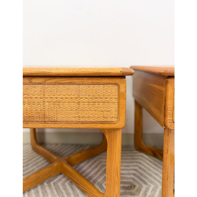 Very Rare Lane Perception MCM Oak Nightstands Cane Drawers Vintage, A Pair For Sale - Image 11 of 12