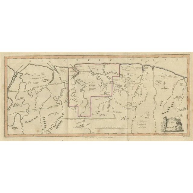 Antique map titled 'A Map of Surinam'. Original antique map of Surinam, showing Dutch settlements, military posts, rebel...