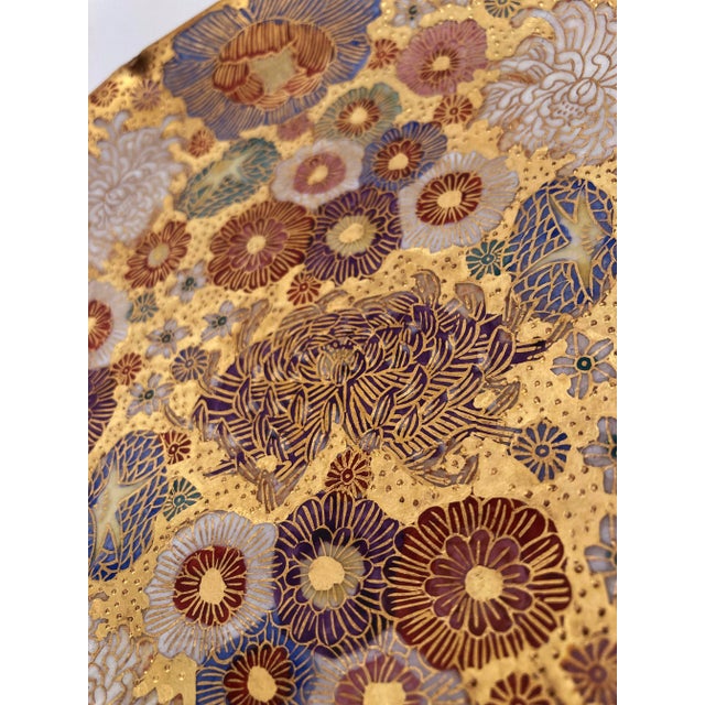 Gold Antique Mid 19th Century Gilt Hand-Painted Satsuma Earthenware Plate, Thousand Flowers For Sale - Image 8 of 13