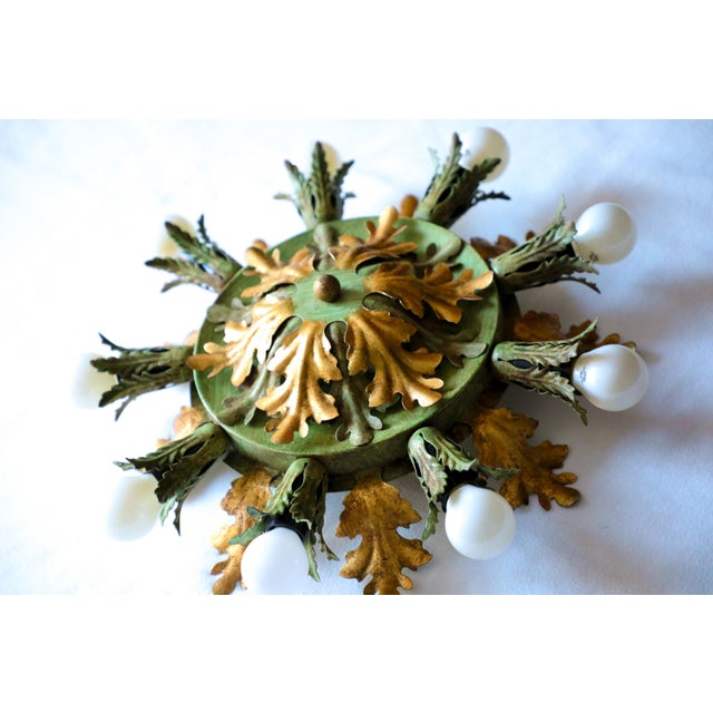 Vintage Gold & Green Florentine Ceiling Lamp from Banci, 1970s For Sale - Image 11 of 15