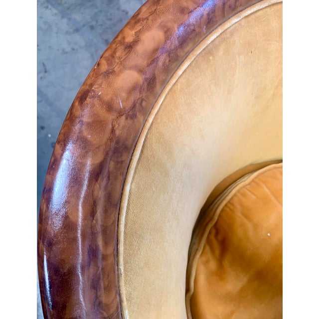 Wood Pair of Vintage Art Deco Revival Hollywood Regency Barrel Back Lounge Chairs in Faux Tortoiseshell Finish For Sale - Image 7 of 11