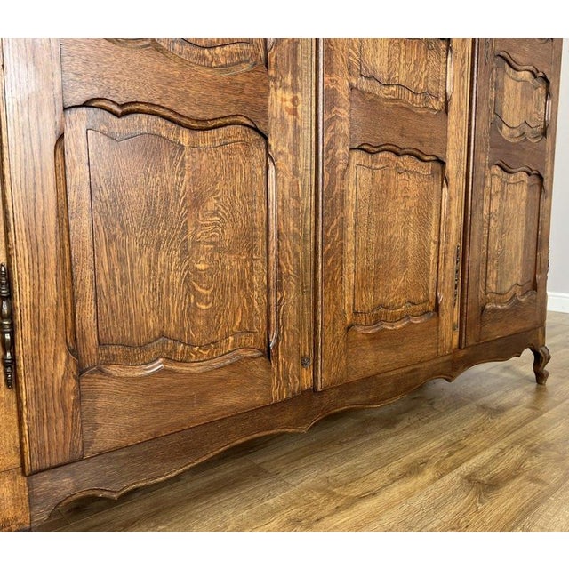 Vintage French Louis XVI Style Carved Oak 3-Door Wardrobe For Sale - Image 12 of 16