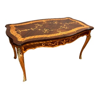 Late 19th Century Antique Dutch Style Marquetry Inlaid Table With Brass Ormolu For Sale