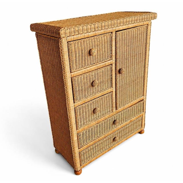 Vintage Wicker Dresser / Chest of Drawers in Boho Chic Coastal Style For Sale - Image 4 of 5