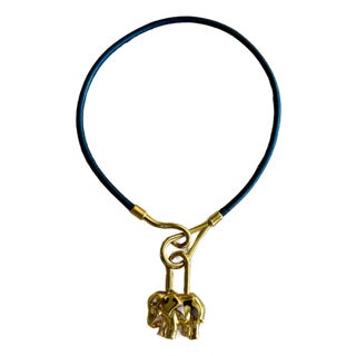 1990s Hermes Gold Plated Elephant Cadenza With Hermes Necklace For Sale