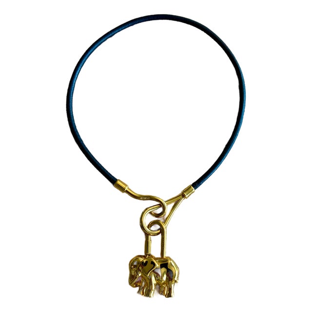 1990s Hermes Gold Plated Elephant Cadenza With Hermes Necklace For Sale