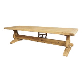 Antique French Bleached Oak Beam Stretcher Dining Table, Late 19th Century For Sale