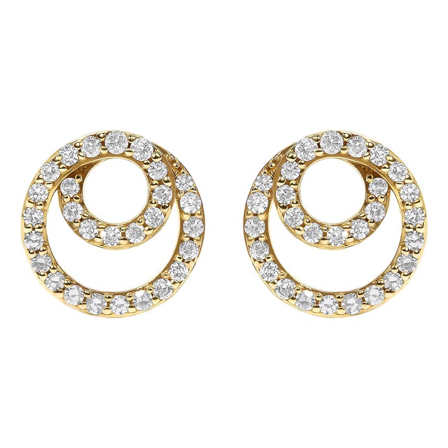 14K Yellow Gold 3/8 Cttw Diamond Double Circle Stud Earrings For Sale