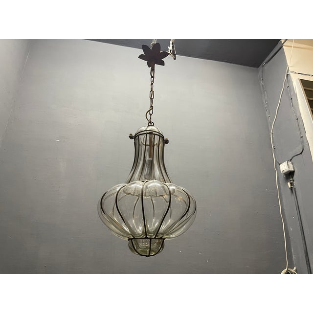 Wrought Iron Murano Glass Light Pendant 1950s For Sale - Image 4 of 10