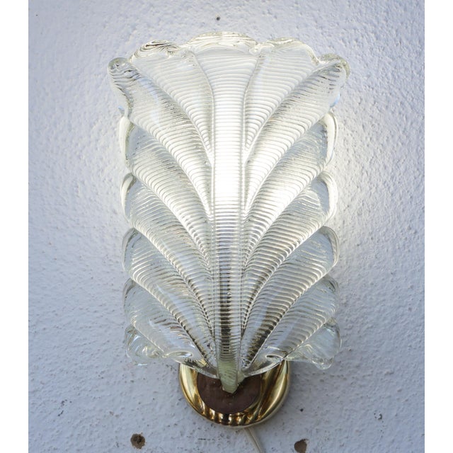 Art Decò Wall Light Trasparent Murano Glass Leave by Barovier E Toso, 1950s For Sale - Image 4 of 13
