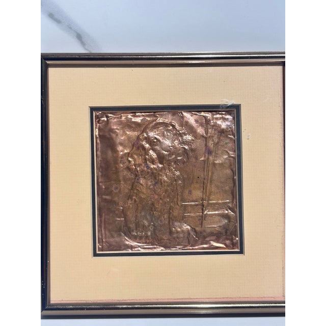 Metal A Vintage Framed 3d Copper Relief Wall Art Piece Featuring a Pressed Metal Figure. (A Dog) For Sale - Image 7 of 12