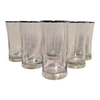 Silver Rim Monogram Glass Tumblers Set of 8 - Initial C For Sale