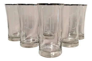 Silver Rim Monogram Glass Tumblers Set of 8 - Initial C