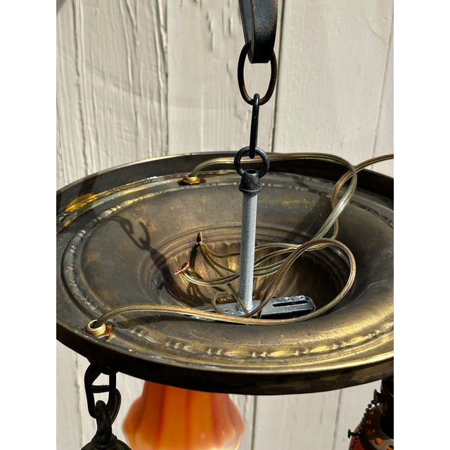 Vintage Brass Flush Mount Fixture With Three Nuart Shades For Sale - Image 4 of 7
