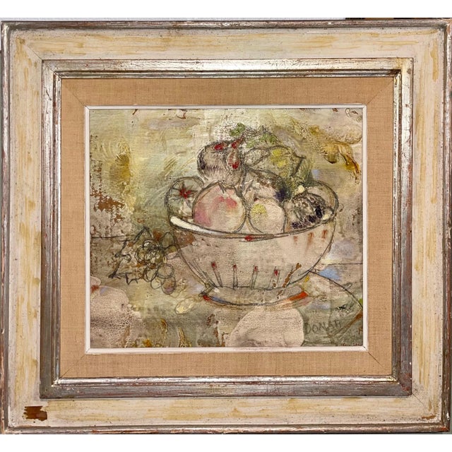 Lazzaro Donati, Italian Modernist Surrealist Bowl Of Fruit Still Life Oil Painting La Fruttiera, 1961 For Sale - Image 4 of 10