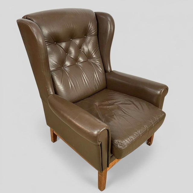 Nordic Wingback Chairs in Brown Leather, 1970, Set of 2 For Sale - Image 4 of 10