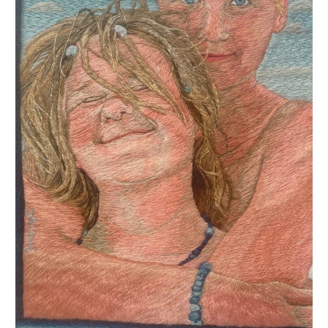 Peach Rare Mical Aloni 'seventh Heaven" Couple in Love Embroidery Portrait - Israeli For Sale - Image 8 of 11