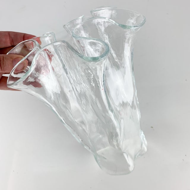 Vintage Muurla Finland Ruffled Folded Handkerchief Vase Clear Blown Art Glass For Sale - Image 4 of 10