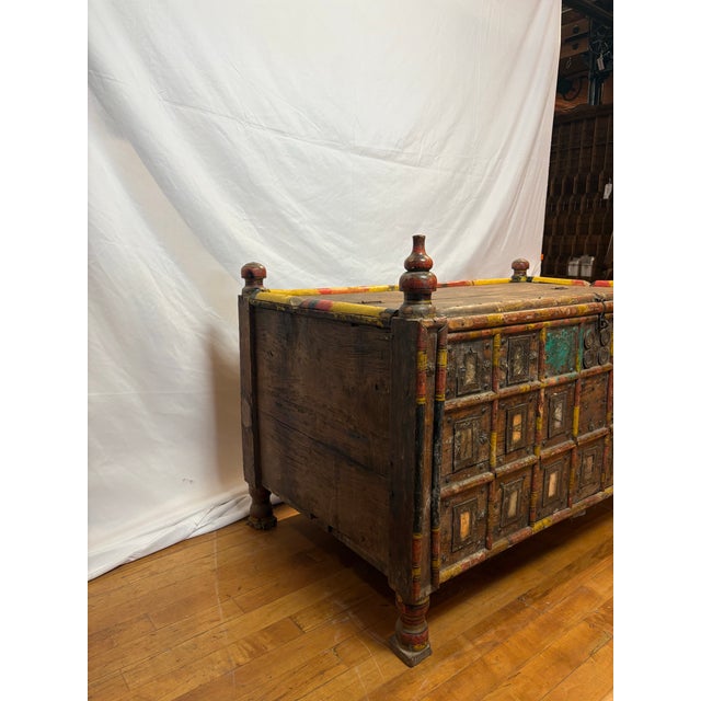 Early 20th Century Rustic Hand-Carved Indian (Damchiya) Style Dowry Chest For Sale - Image 4 of 12