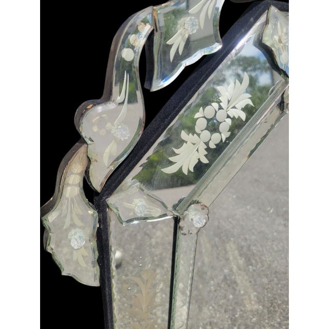 Murano Venetian Hollywood Regency Etched Cut Glass Pagoda Style Narrow Wall Mirror For Sale - Image 4 of 10