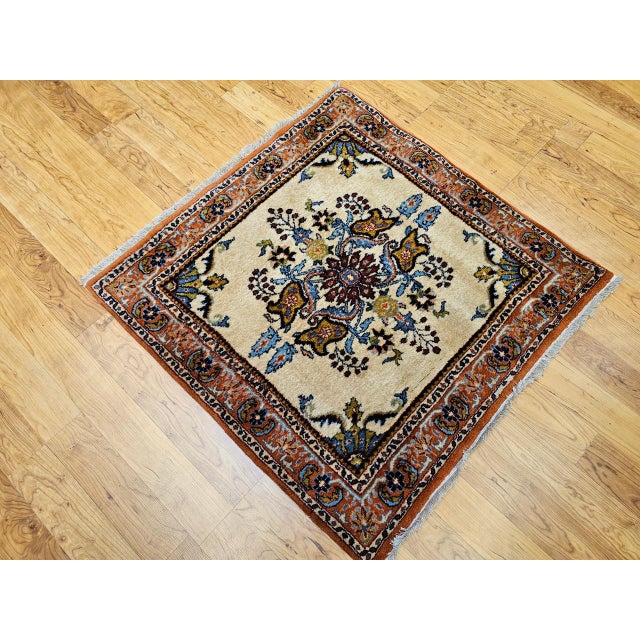 Vintage Persian Bakhtiari Rug, Hand-Knotted Wool, Floral Pattern, Ivory & Rust Red, 3x3 For Sale - Image 11 of 12