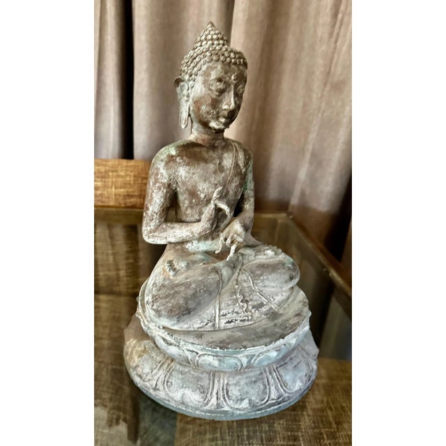 Asian Burmese Gandhara Style Patinated Bronze Seated Buddha For Sale - Image 10 of 12