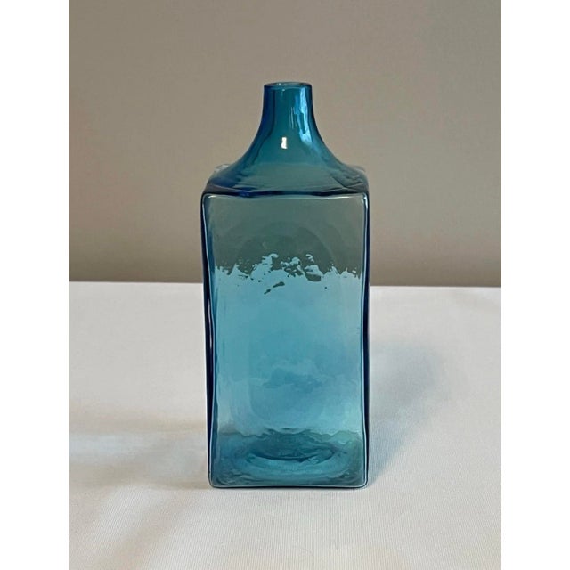 Italian Vintage Venini Italian Aquamarine Blue Handblown Art Glass Vase Hand Signed For Sale - Image 3 of 12