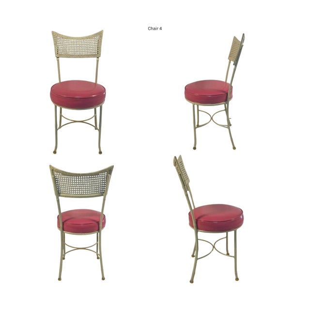 1950s Table & 4 Faux Cane and Bamboo Iron Chairs in Pink Vegan Leather For Sale - Image 15 of 18